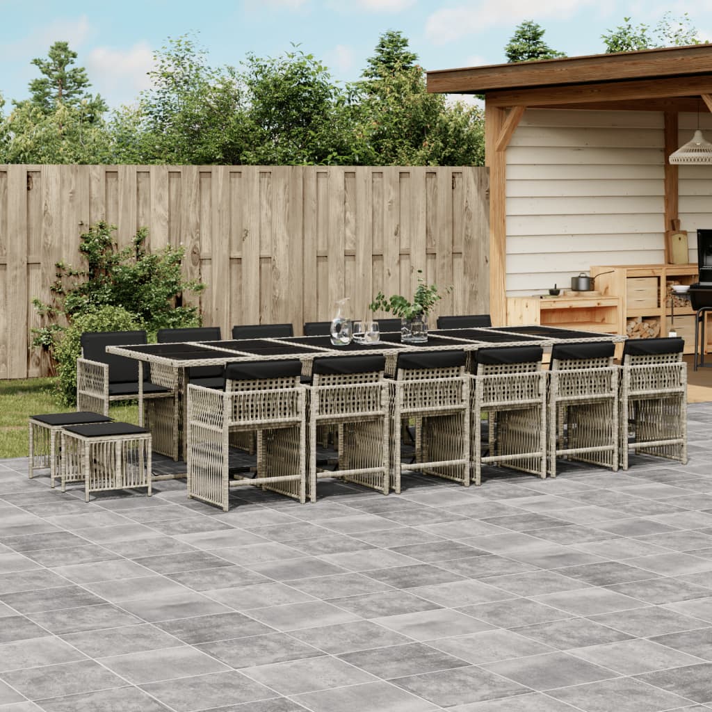 17-delige Tuinset met kussens poly rattan lichtgrijs