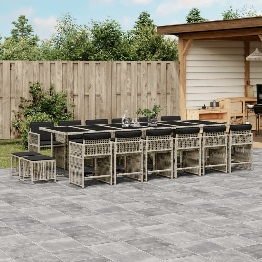 17-delige Tuinset met kussens poly rattan lichtgrijs