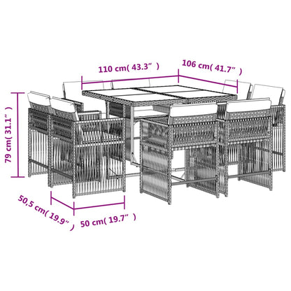 9-delige Tuinset poly rattan zwart