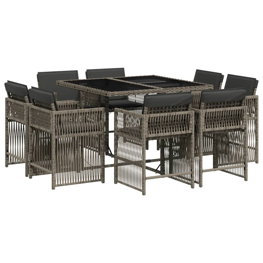 9-delige Tuinset met kussens poly rattan grijs