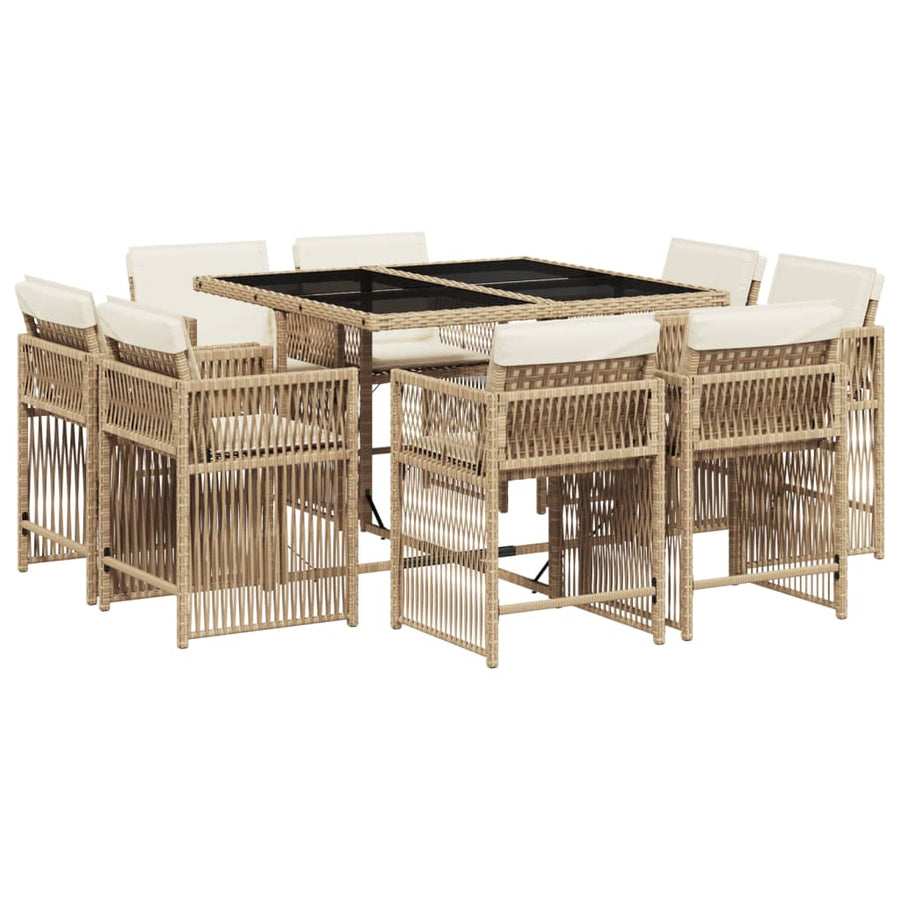 9-delige Tuinset met kussens poly rattan beige