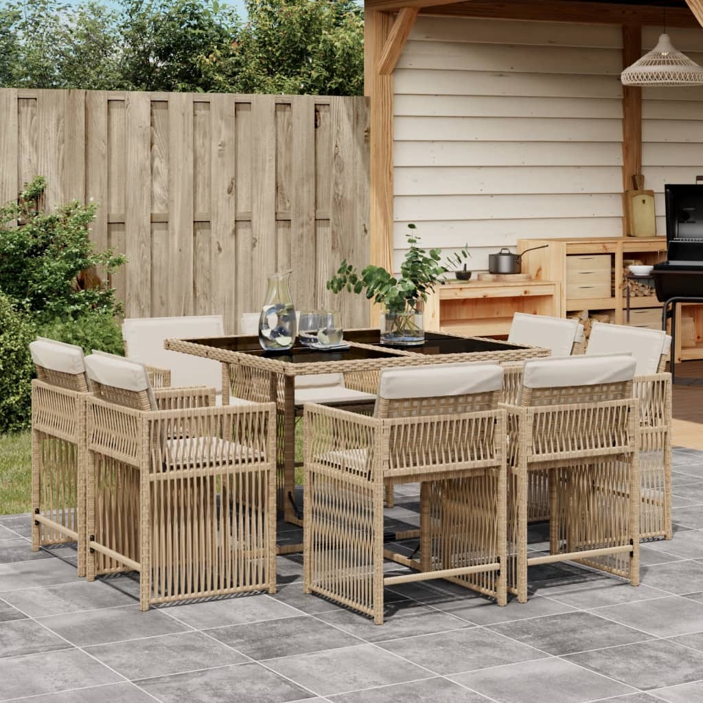9-delige Tuinset met kussens poly rattan beige