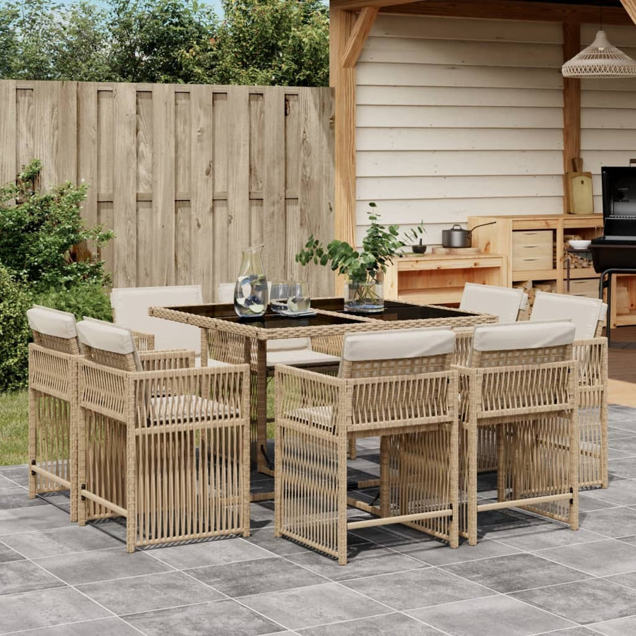 9-delige Tuinset met kussens poly rattan beige