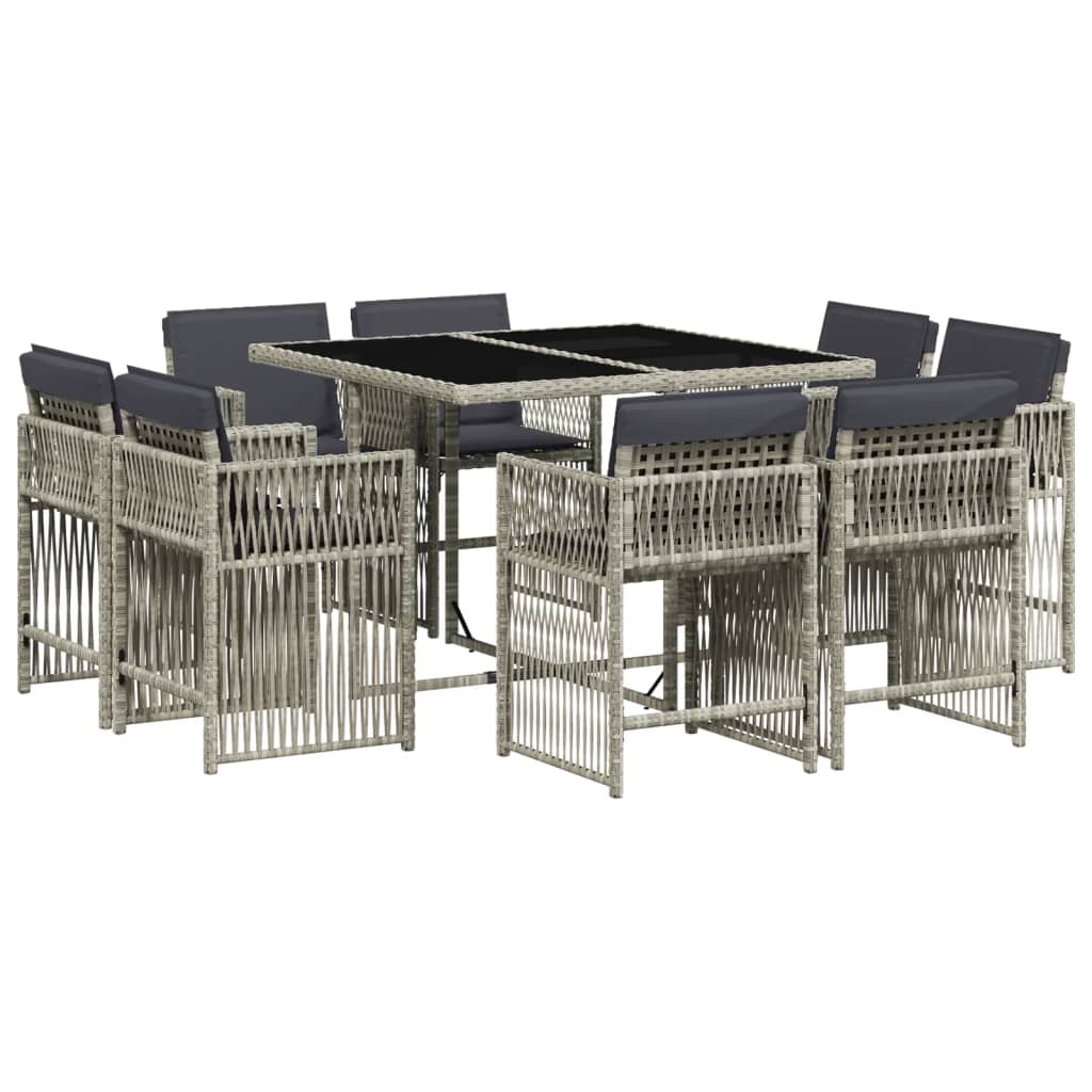 9-delige Tuinset met kussens poly rattan lichtgrijs
