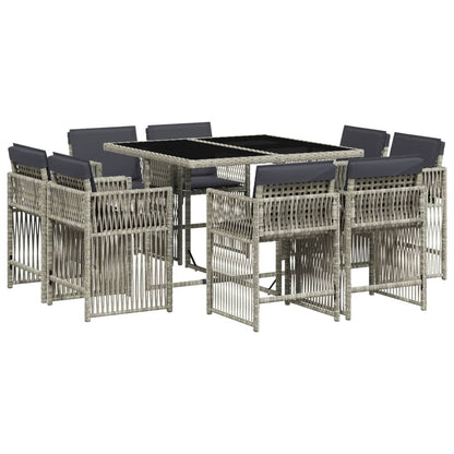 9-delige Tuinset met kussens poly rattan lichtgrijs