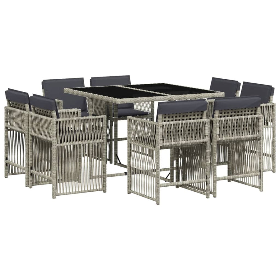 9-delige Tuinset met kussens poly rattan lichtgrijs
