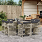 9-Piece Garden Dining Set with Cushions Poly Rattan Light Grey
