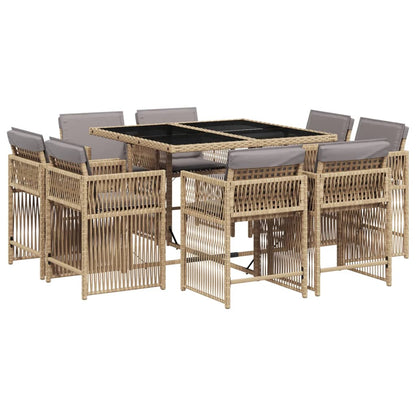9-delige Tuinset met kussens poly rattan gemengd beige
