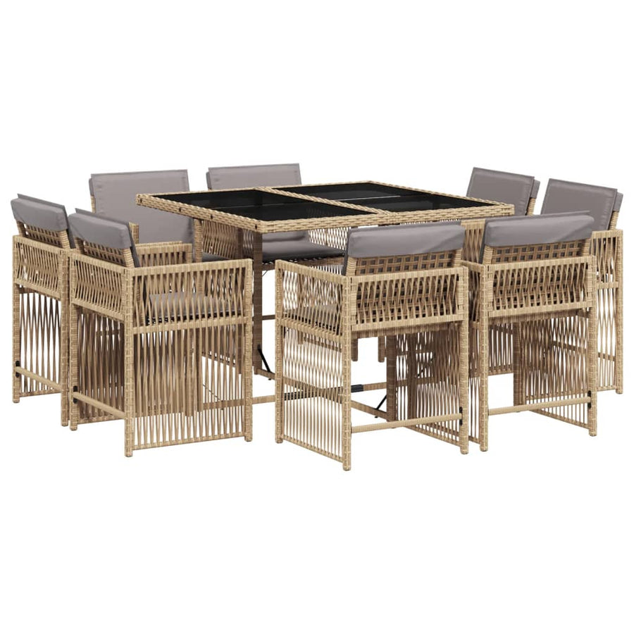 9-delige Tuinset met kussens poly rattan gemengd beige