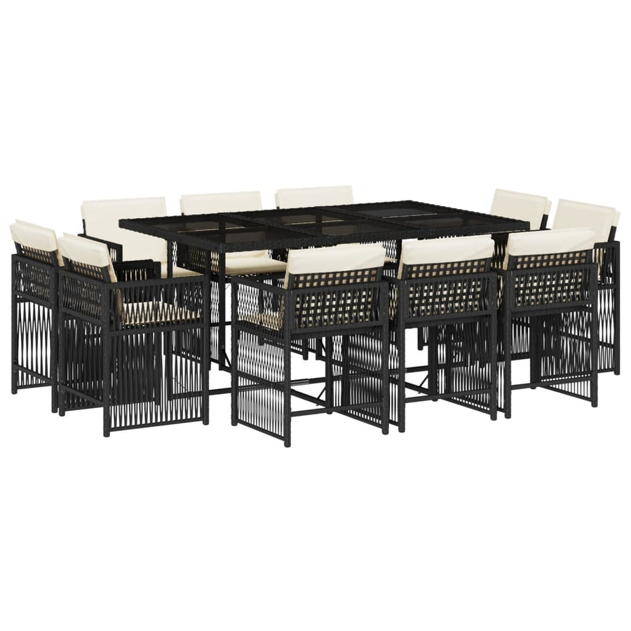 11-delige Tuinset met kussens poly rattan zwart
