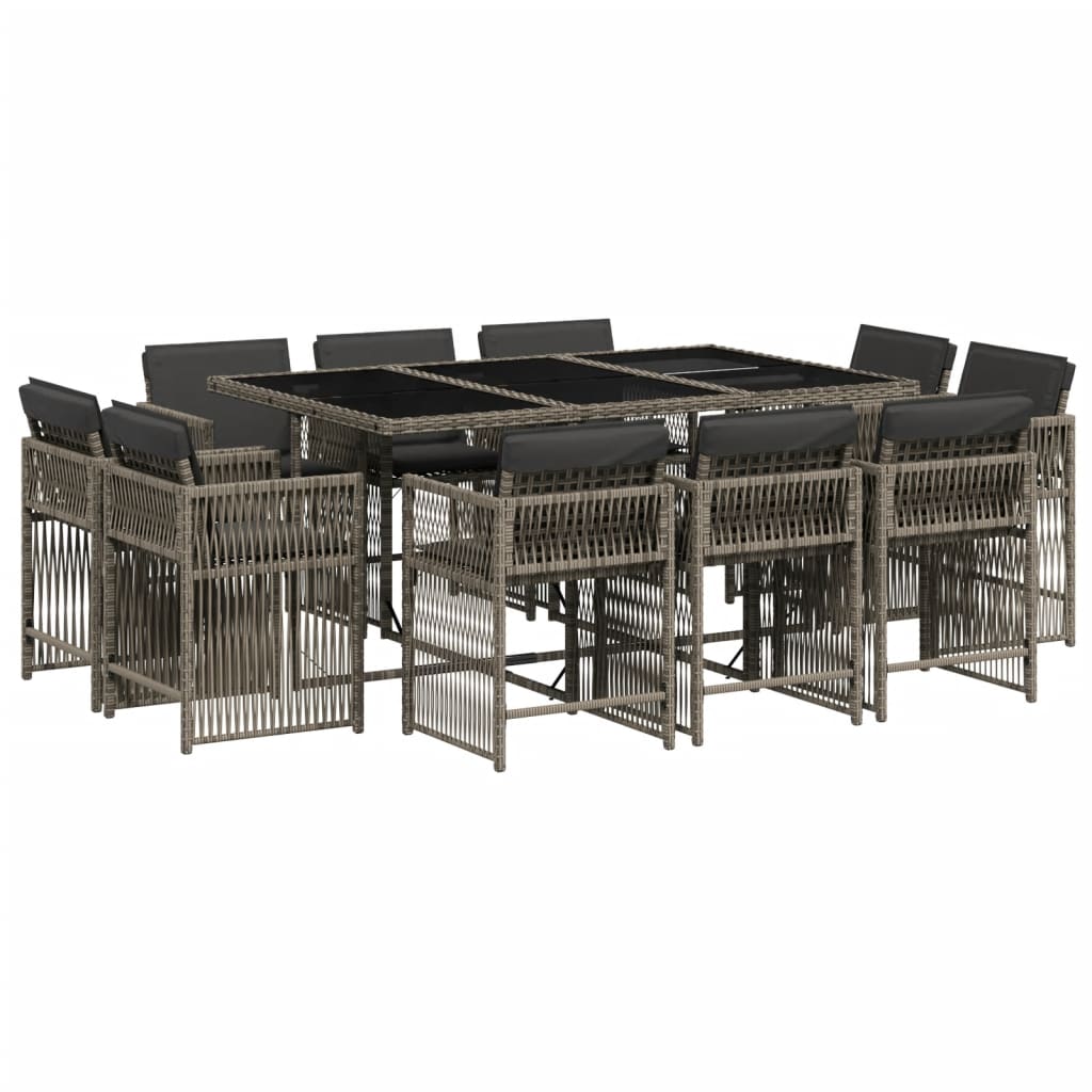 11-delige Tuinset met kussens poly rattan grijs