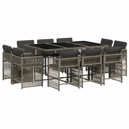 11-delige Tuinset met kussens poly rattan grijs