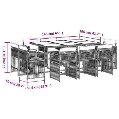 11-delige Tuinset met kussens poly rattan beige