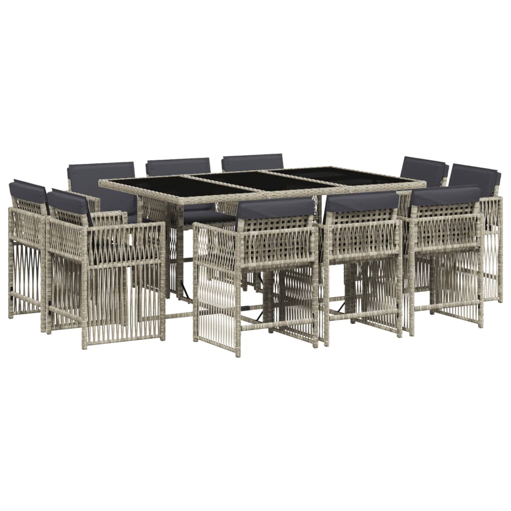 11-delige Tuinset met kussens poly rattan lichtgrijs