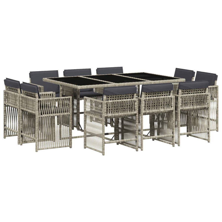 11-delige Tuinset met kussens poly rattan lichtgrijs