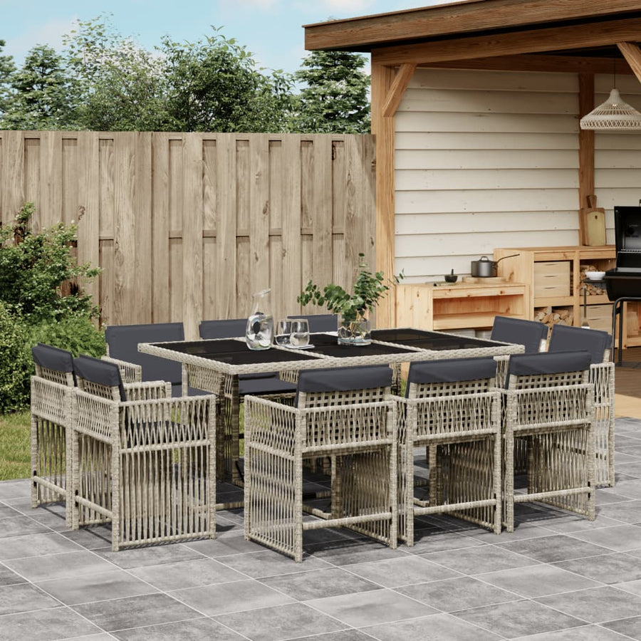 11-delige Tuinset met kussens poly rattan lichtgrijs