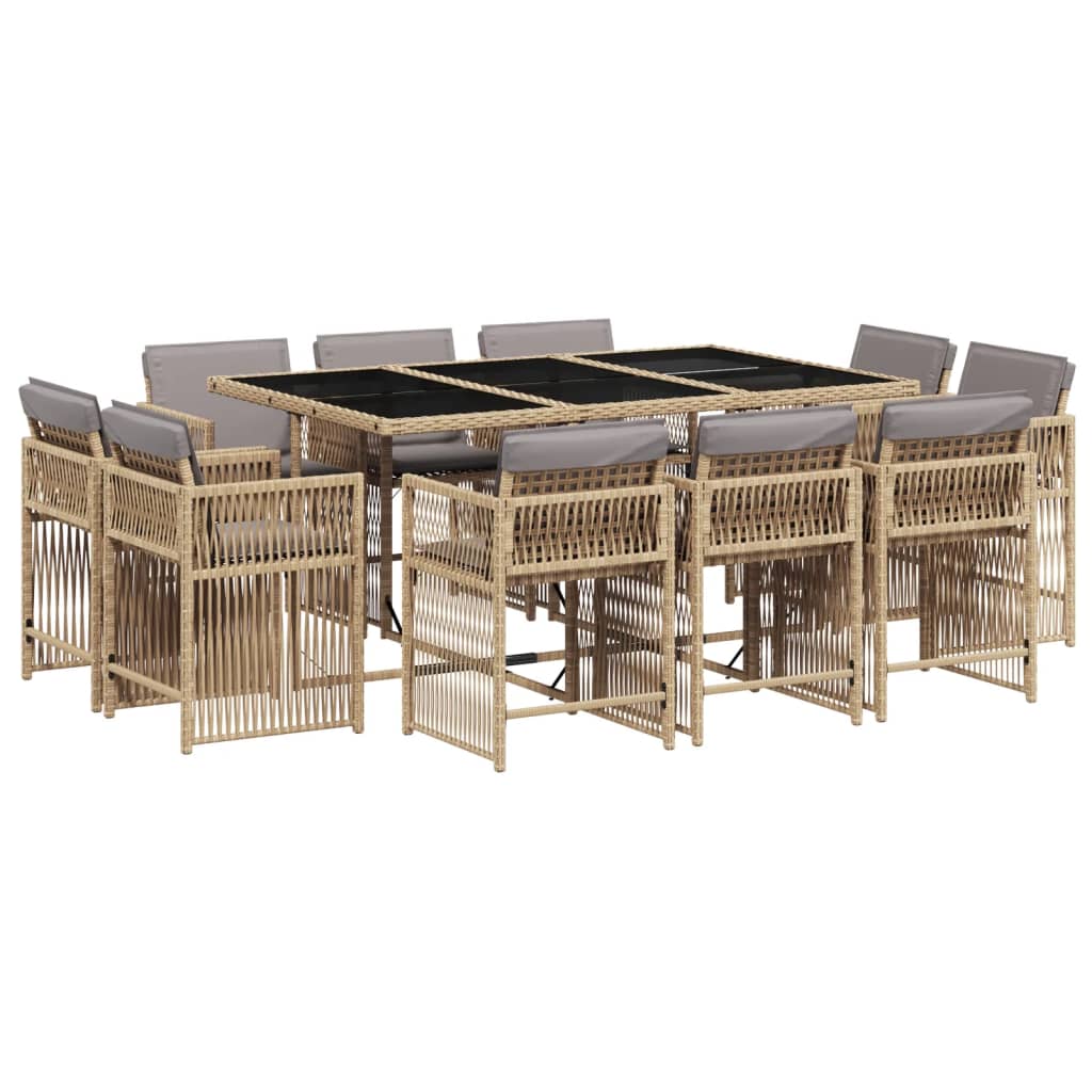 11-delige Tuinset met kussens poly rattan gemengd beige