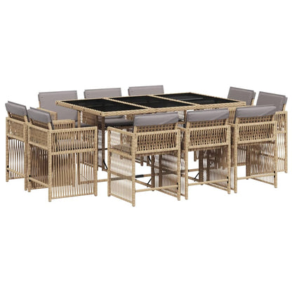 11-delige Tuinset met kussens poly rattan gemengd beige