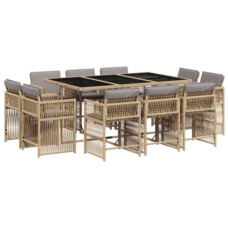 11-delige Tuinset met kussens poly rattan gemengd beige