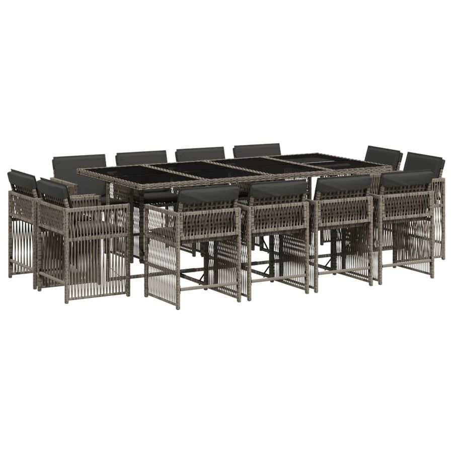 13-delige Tuinset met kussens poly rattan grijs