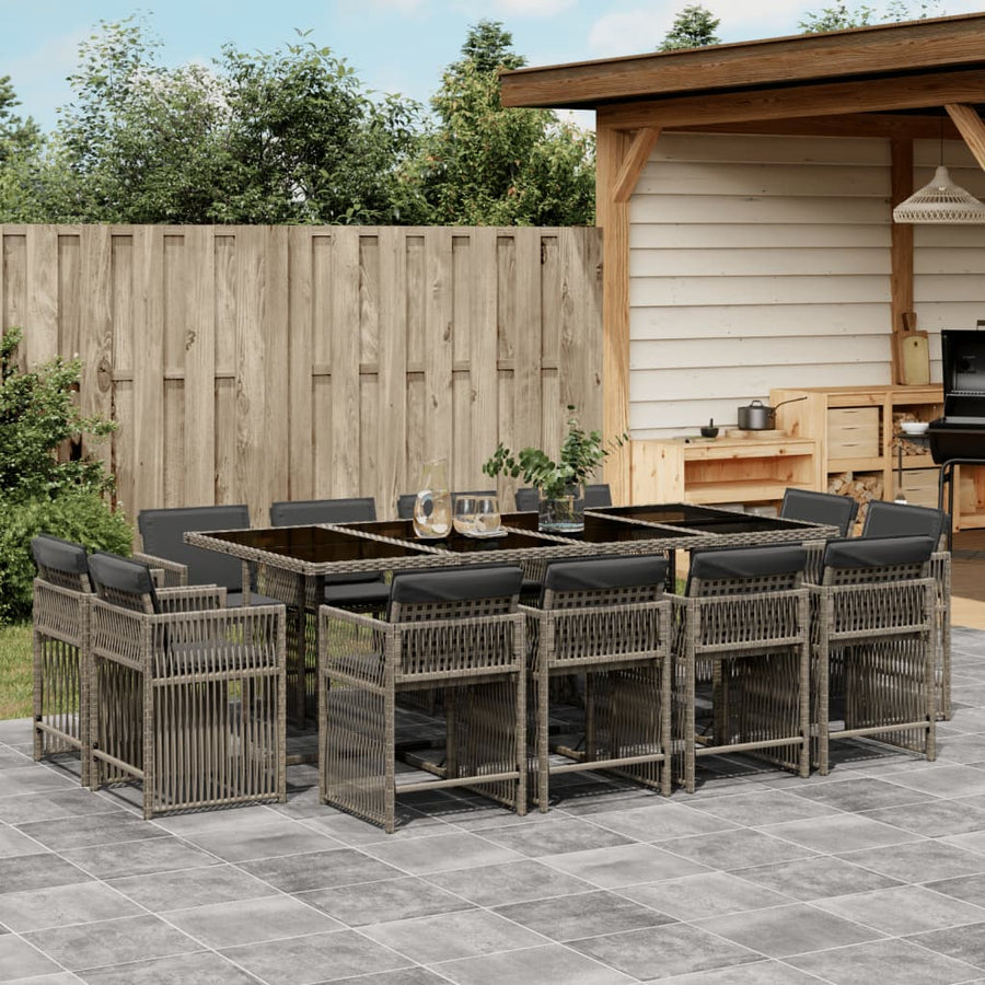 13-delige Tuinset met kussens poly rattan grijs