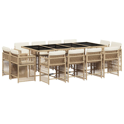 13-delige Tuinset met kussens poly rattan beige