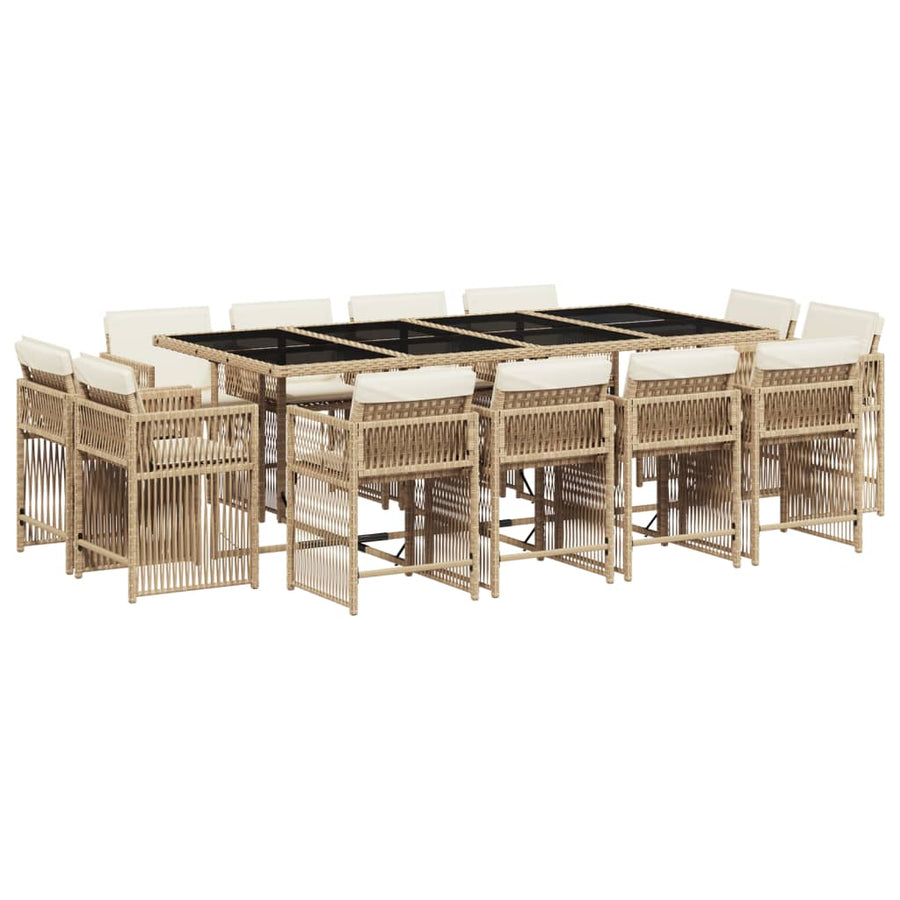 13-delige Tuinset met kussens poly rattan beige