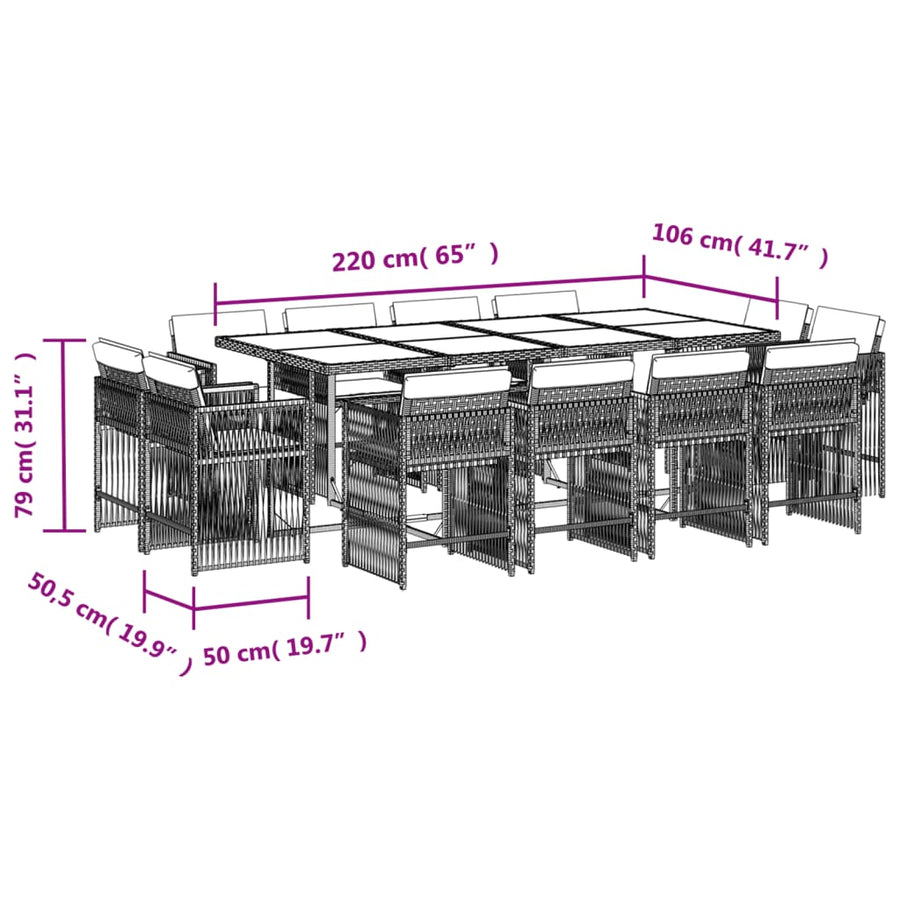 13-delige Tuinset met kussens poly rattan beige