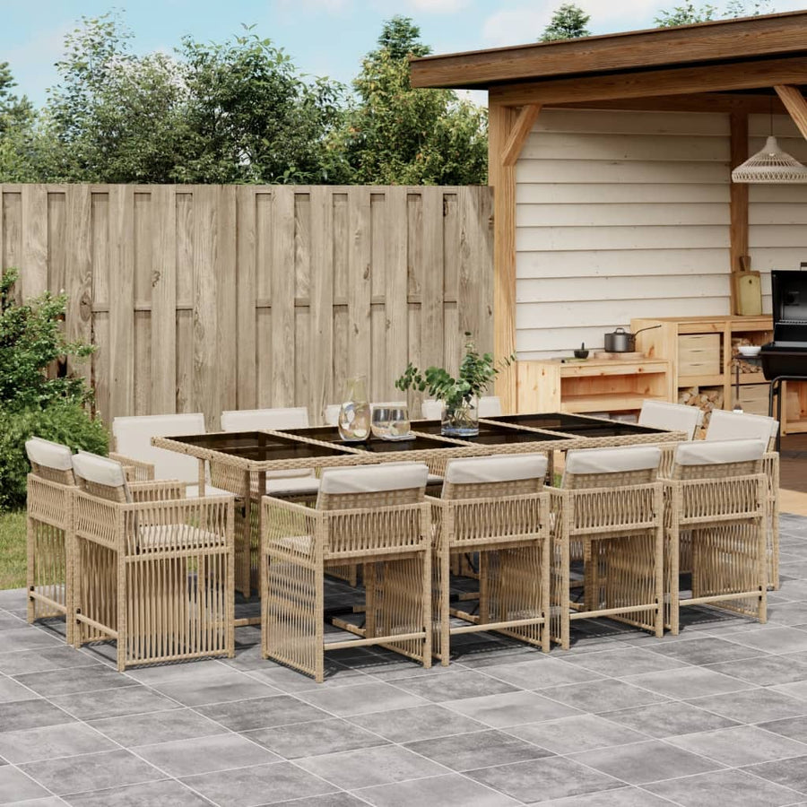13-delige Tuinset met kussens poly rattan beige