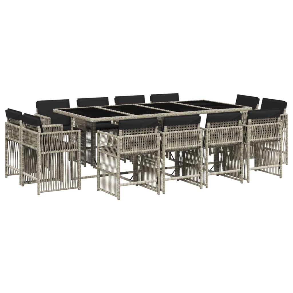 13-delige Tuinset met kussens poly rattan lichtgrijs
