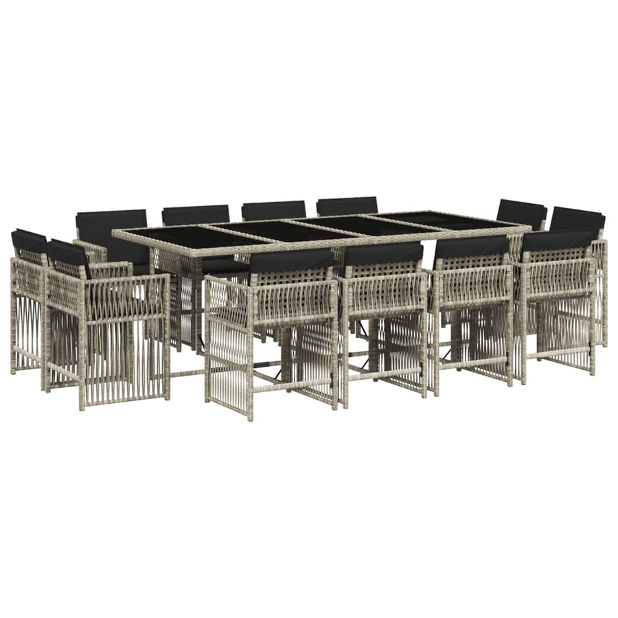 13-delige Tuinset met kussens poly rattan lichtgrijs