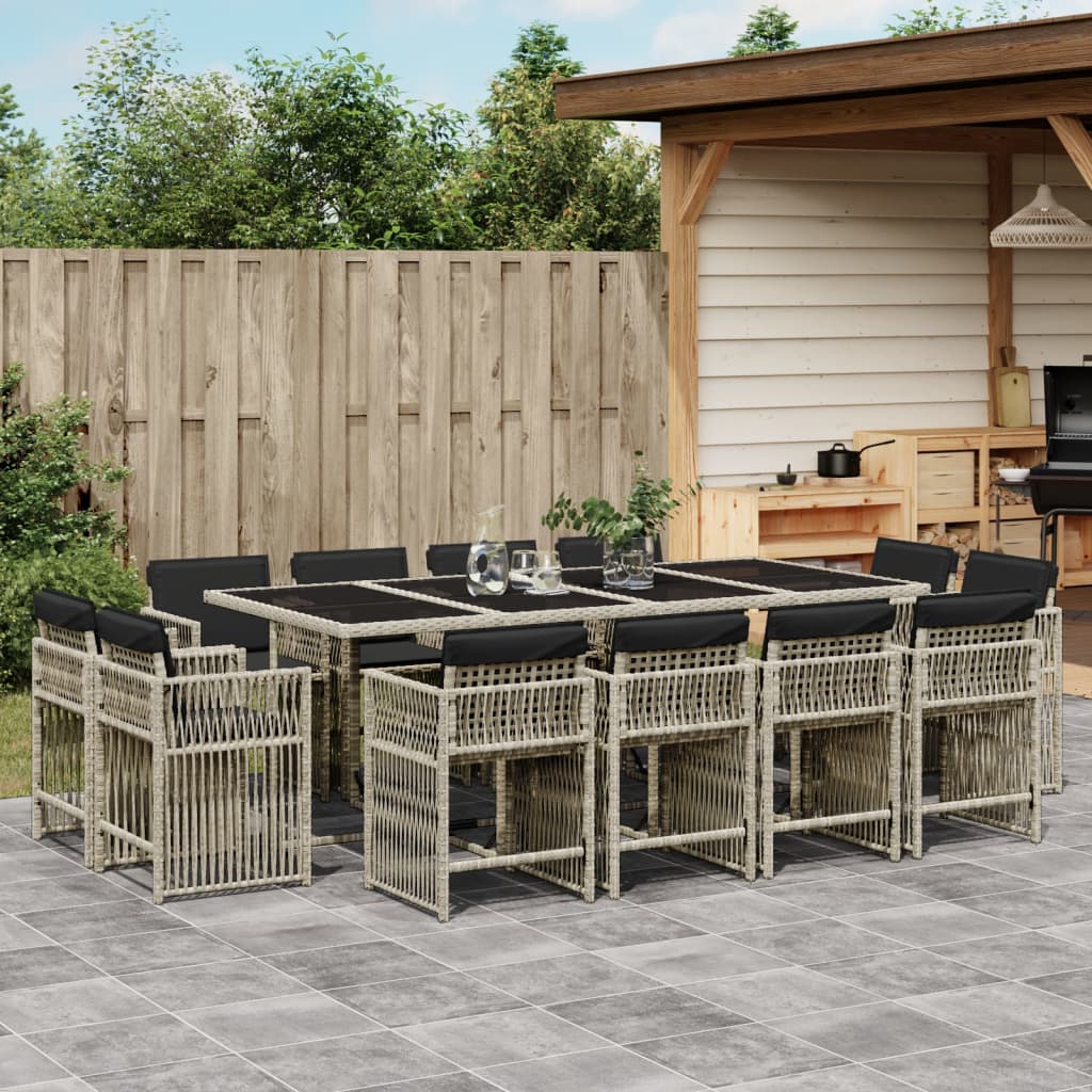 13-delige Tuinset met kussens poly rattan lichtgrijs
