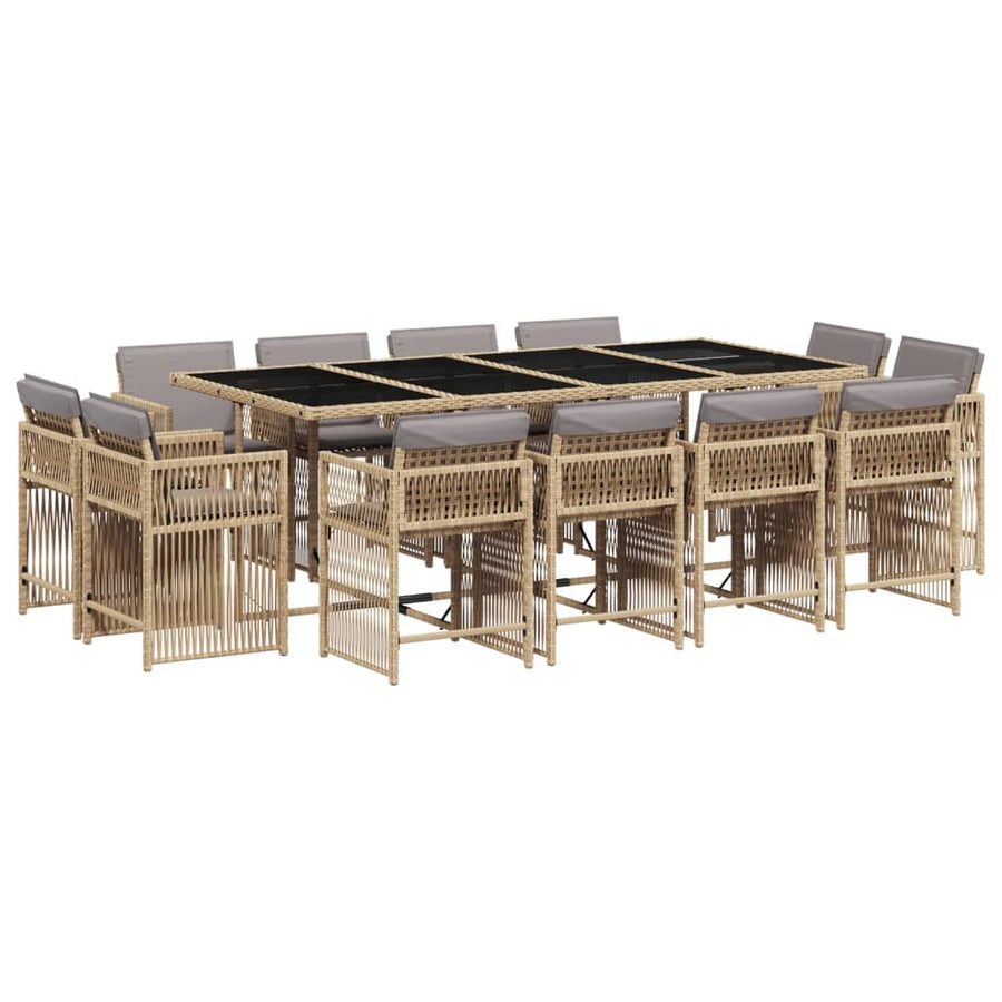 13-delige Tuinset met kussens poly rattan gemengd beige