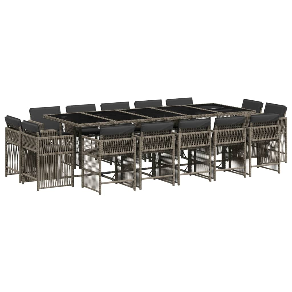 15-delige Tuinset met kussens poly rattan grijs