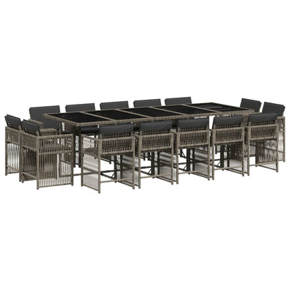 15-delige Tuinset met kussens poly rattan grijs