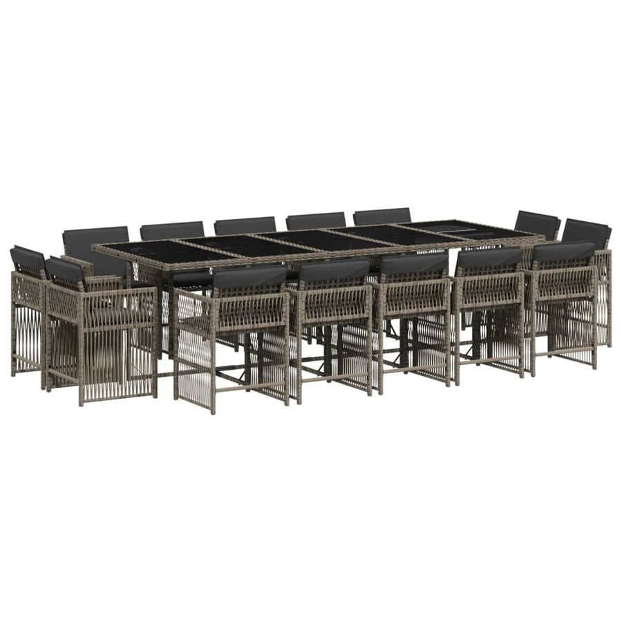 15-delige Tuinset met kussens poly rattan grijs