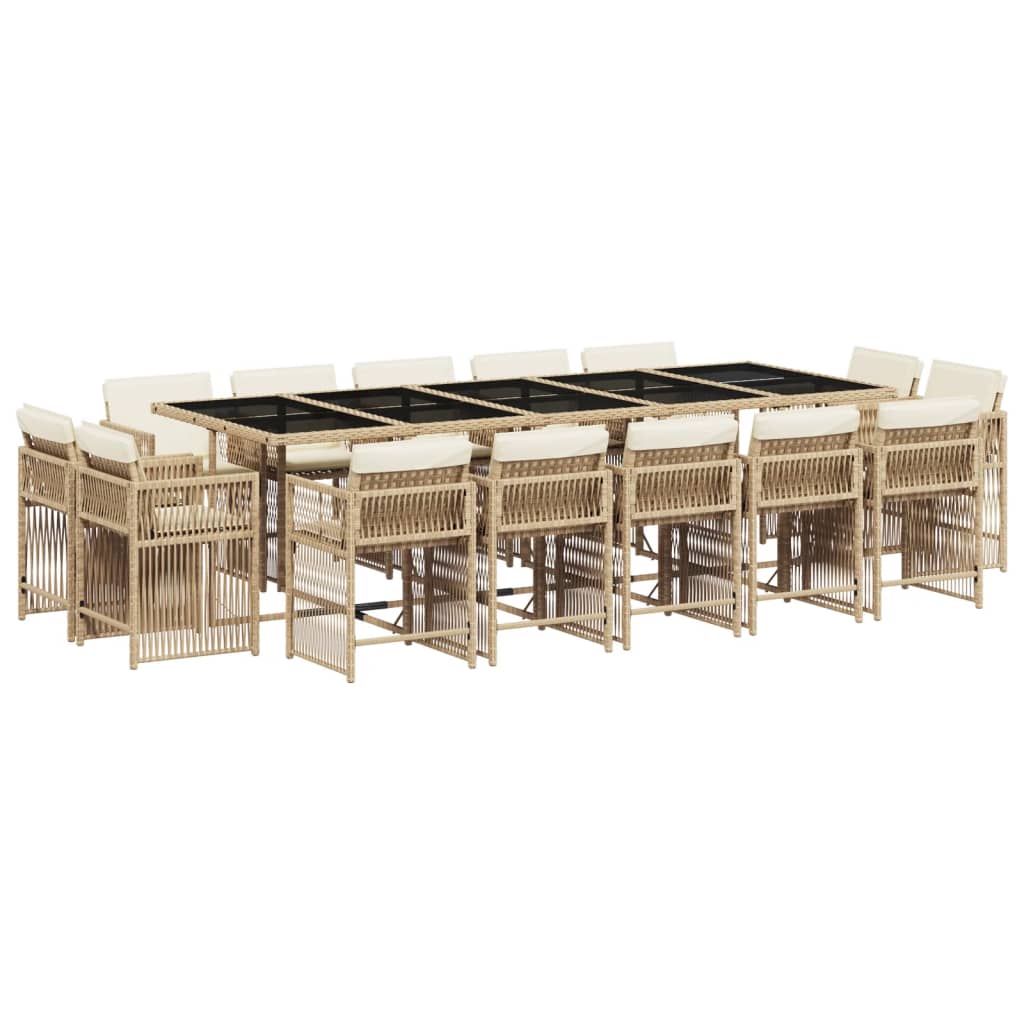 15-delige Tuinset met kussens poly rattan beige