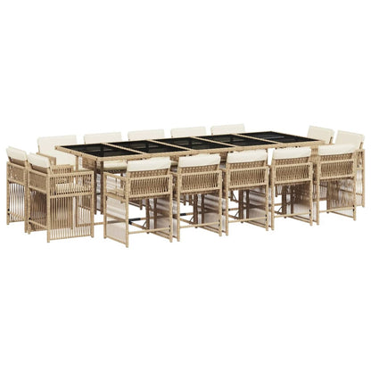 15-delige Tuinset met kussens poly rattan beige
