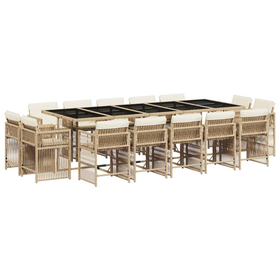 15-delige Tuinset met kussens poly rattan beige