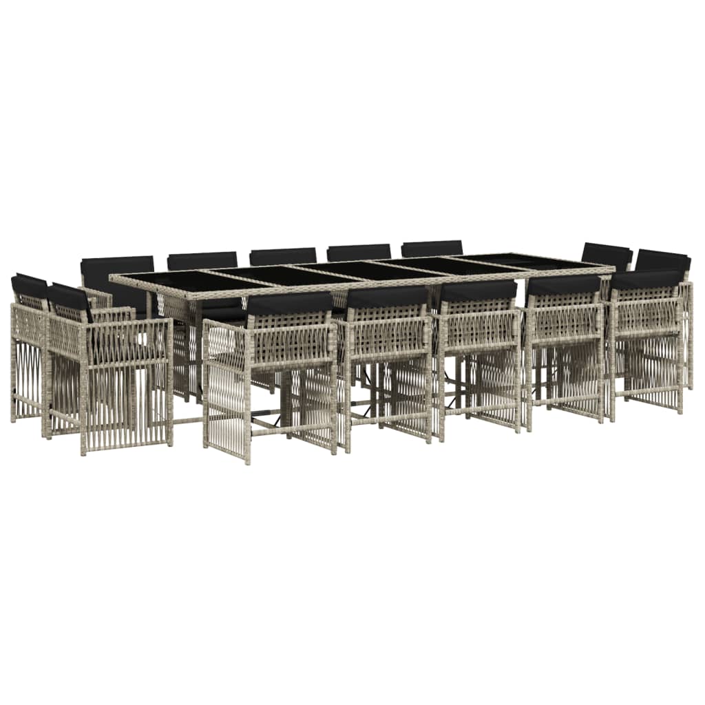 15-delige Tuinset met kussens poly rattan lichtgrijs