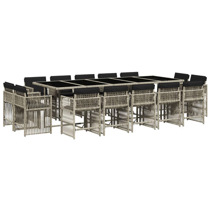 15-delige Tuinset met kussens poly rattan lichtgrijs
