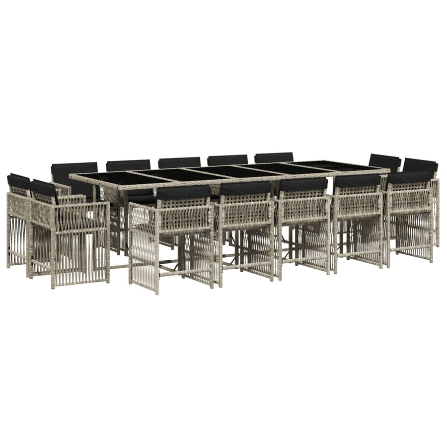 15-delige Tuinset met kussens poly rattan lichtgrijs