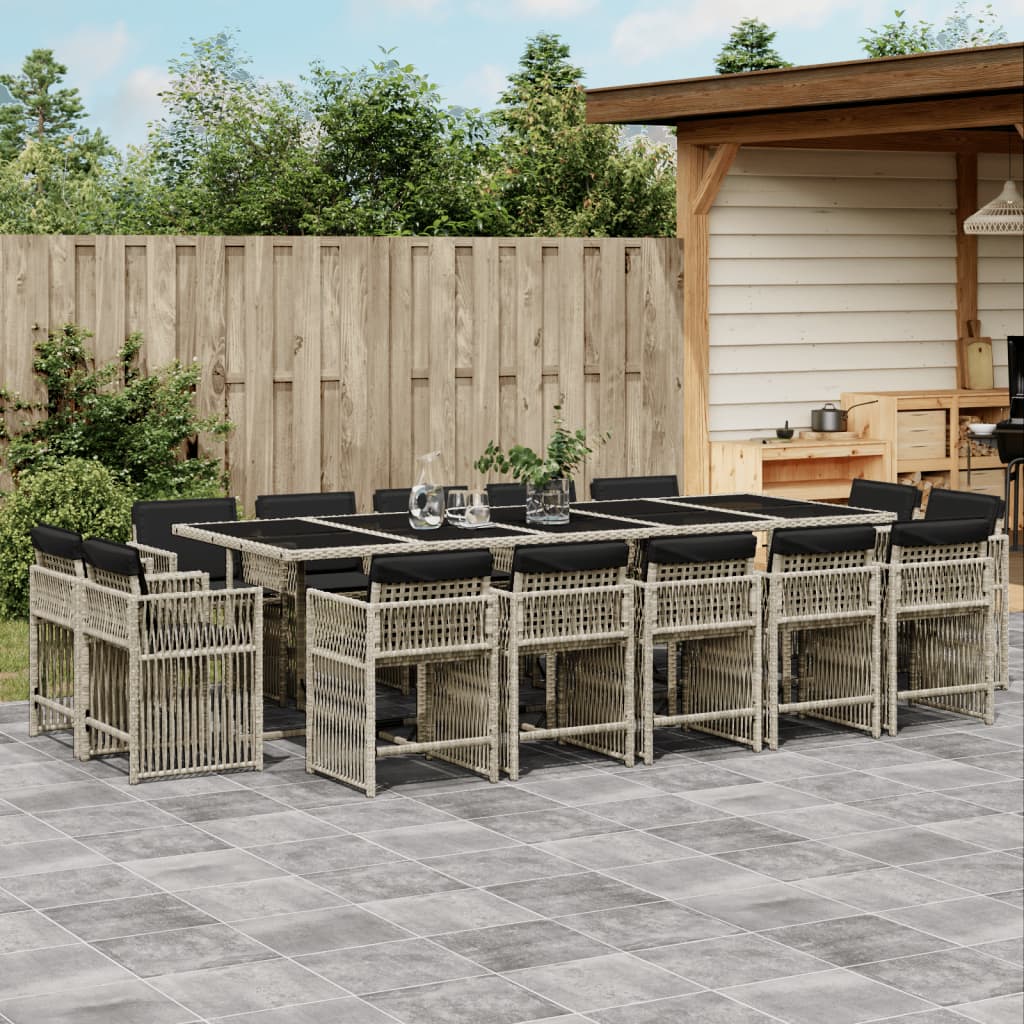 15-delige Tuinset met kussens poly rattan lichtgrijs
