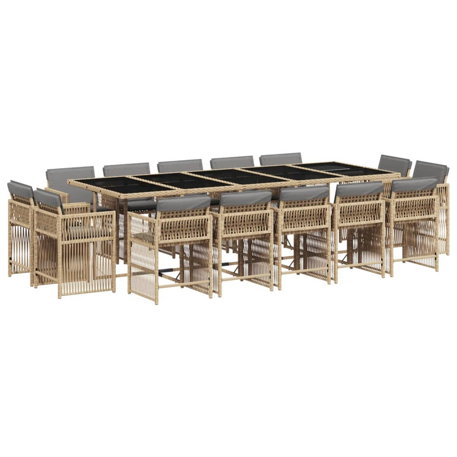 15-delige Tuinset met kussens poly rattan gemengd beige