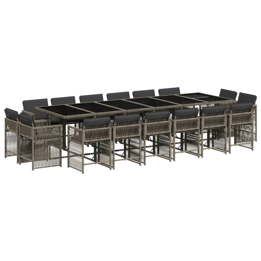 17-delige Tuinset met kussens poly rattan grijs