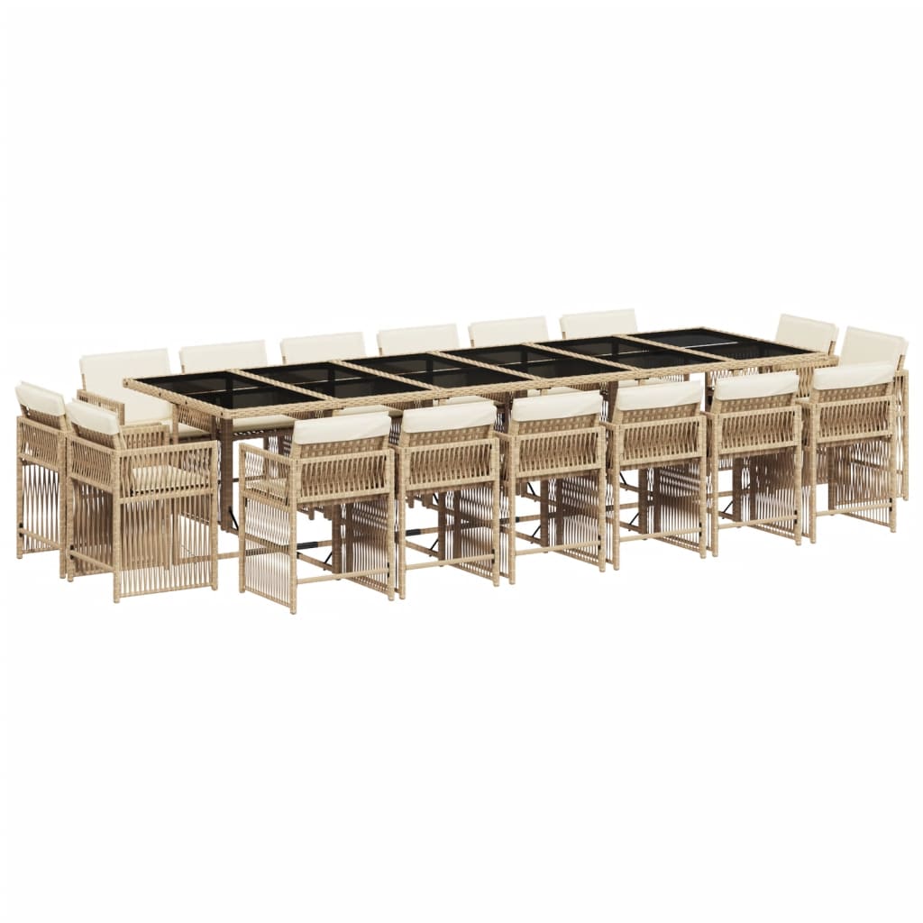 17-delige Tuinset met kussens poly rattan beige