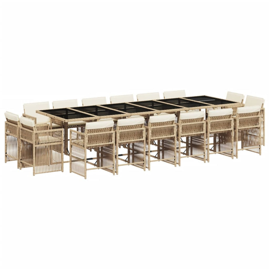 17-delige Tuinset met kussens poly rattan beige