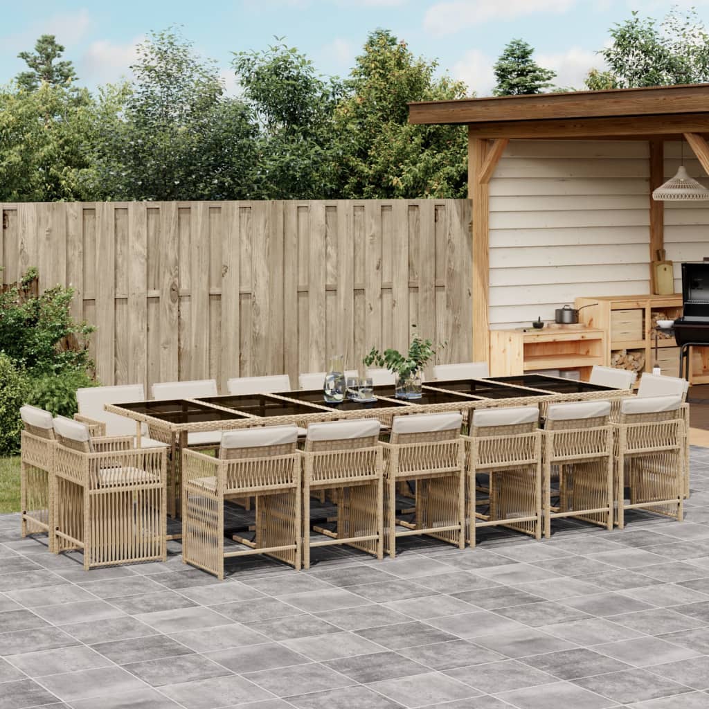 17-delige Tuinset met kussens poly rattan beige