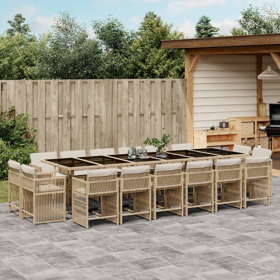 17-delige Tuinset met kussens poly rattan beige