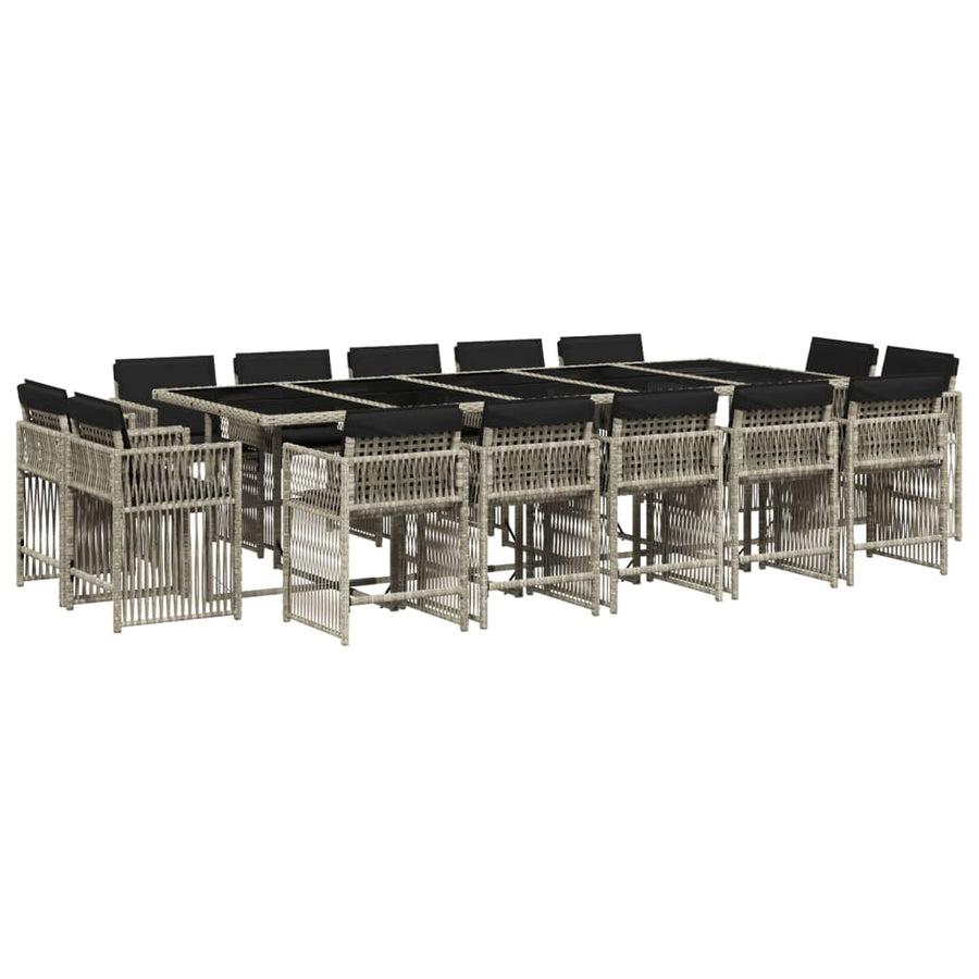 17-delige Tuinset met kussens poly rattan lichtgrijs